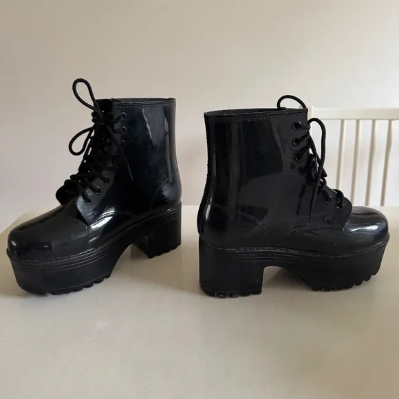 Jeffrey Campbell black ankle platform rain boots Goth rainboots s 7 womens shoes - Picture 1 of 11